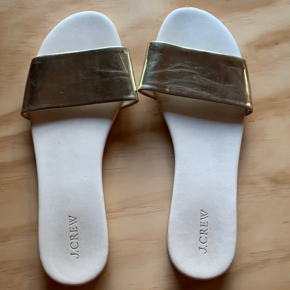 J.Crew white and gold slides (size 10)